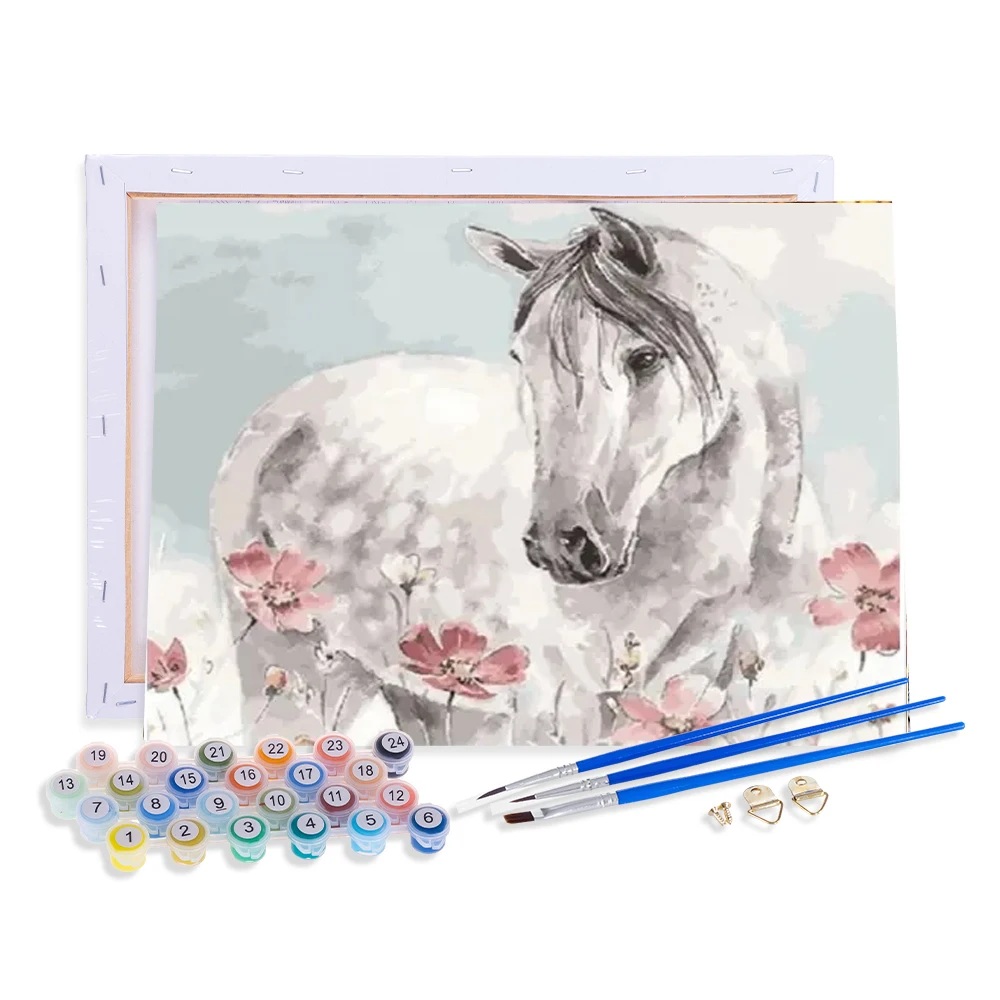 AOVIA DIY Oil Painting By Numbers Horse Ready Frame Flower Paint By Numbers Animals Kits For Living Room
