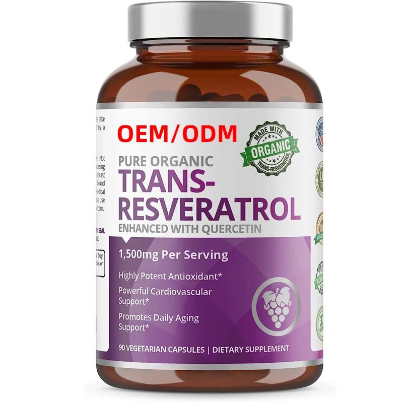 Gluten Free Anti Aging Pure Organic Trans-Resveratrol Capsules Vegan Antioxidant Supplement for Heart Skin Hair Nails