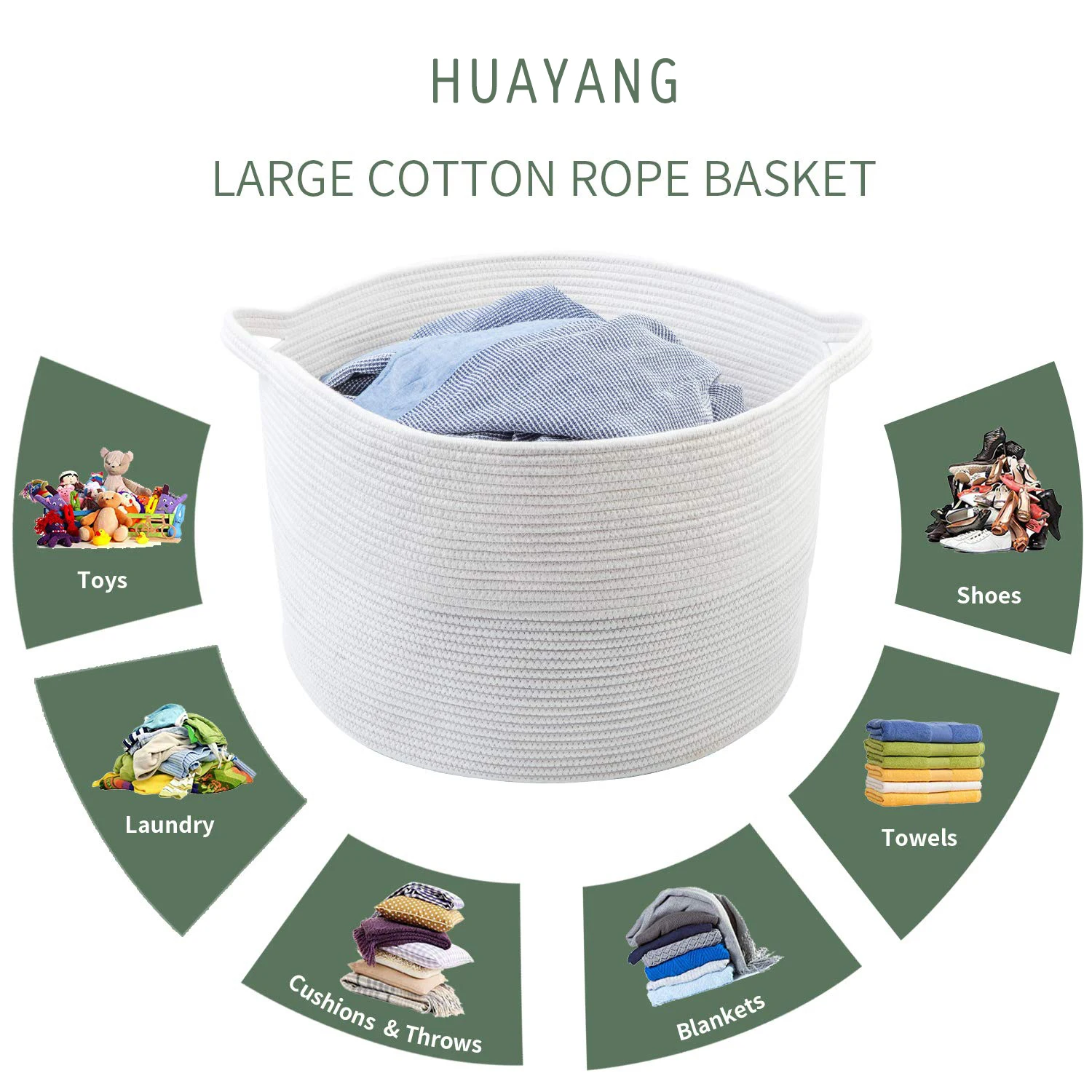 Extra Large Cotton Rope Basket with Handles are Ideal for Toy Laundry Blanket Baskets and Nursery Baskets
