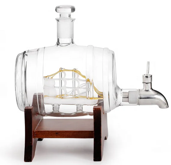 Leading wine barrel shape glass bottle whiskey bottle