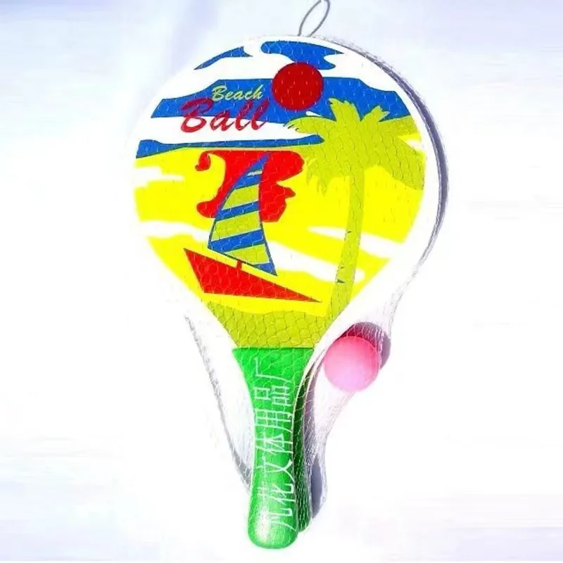 Hot Selling Handle Beach Wooden Paddles with Plastic Handle and 1 Ball in a mesh Bag for Outdoor
