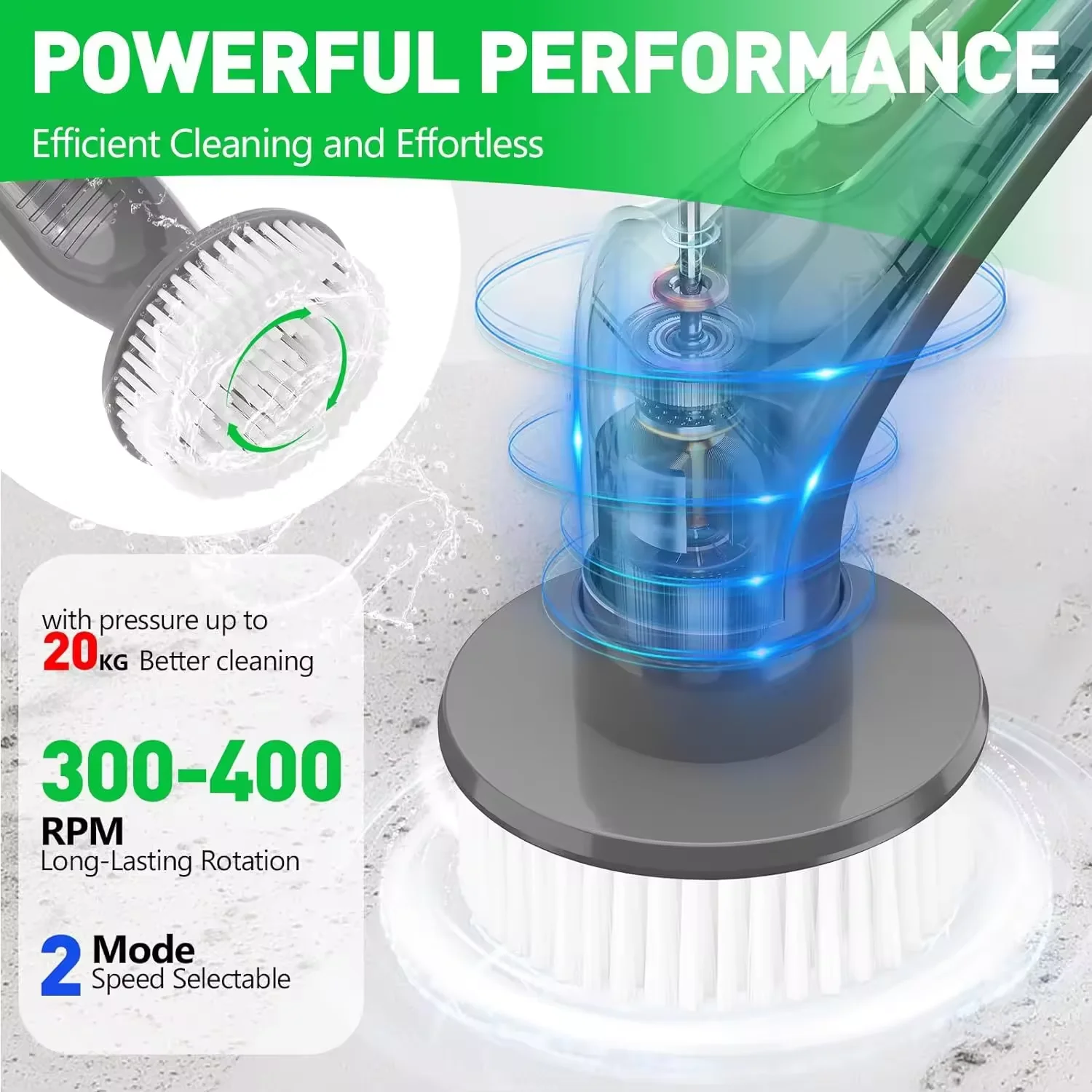 Electric Shower Scrubber   Long Handle Electric Scrubber Cordless Scrubber for Cleaning Bathroom with Power Cleaning Brush