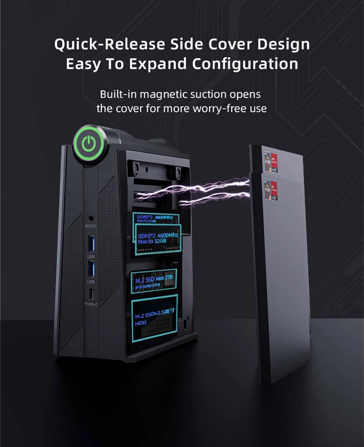 2023 игровой мини-компьютер AM08 PRO Ryze n 9 6900HX DDR5 * 2 4800 мГц 32 г/64 г 512 1 ТБ м.2 2280 NVME/ NGFF мини-ПК