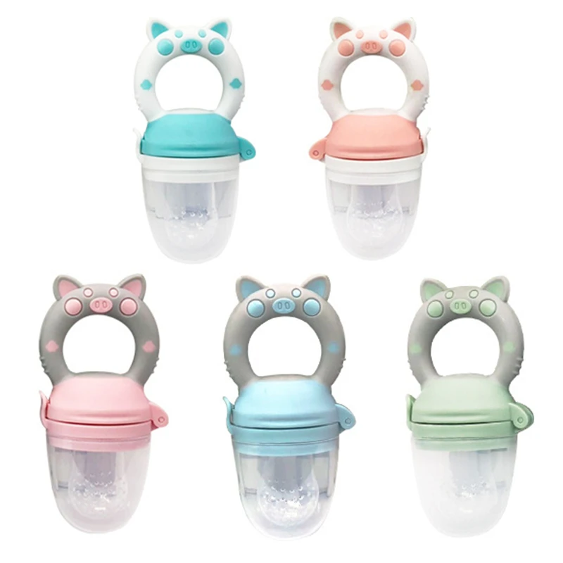 KCT New Design Hot Sale Silicone Handle Fresh Food Piggy Baby Feeder Teething Toys Fruit Pacifier For New Born