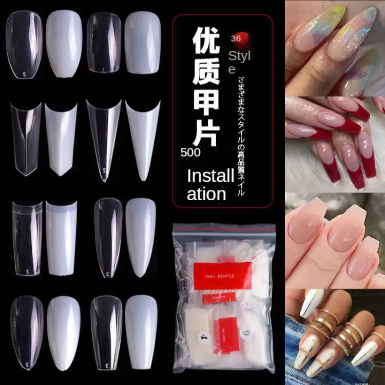 Customized Order Of Half Cover Short Length Sqaure Long Pointed Color Nail Tips With Glue Tabs Artificial Fingernails