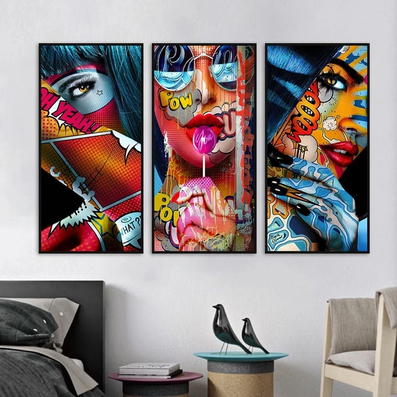 Graffiti Cool Girl with Colourful Tattoo Poster Prints Portrait Art Canvas Painting Wall Art Pictures for Living Room Home Decor