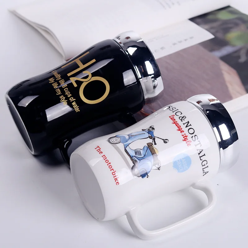 Wholesale Home Ceramic Gift mugs Cartoon Thermos cup with mirror lid