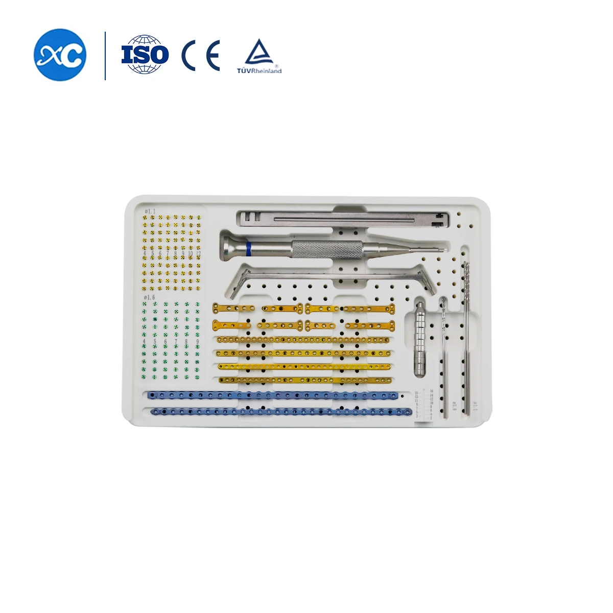 Good Price High Temperature Sterilization HPP Instrument Box With Straight T Titanium Bone Plates And Cortical Locking Screws