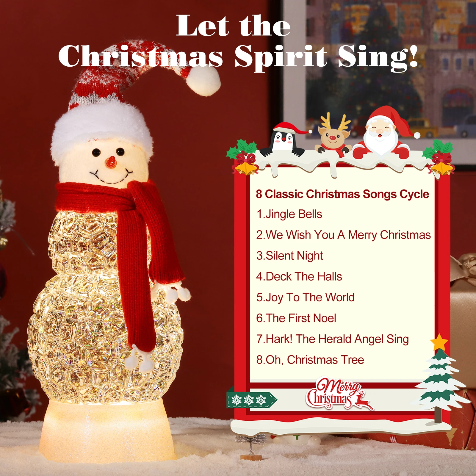 Navidad Table Snowman Decoration Swirling Glitters Lighted Snowman Christmas Decorations with Scarf for Home Decor