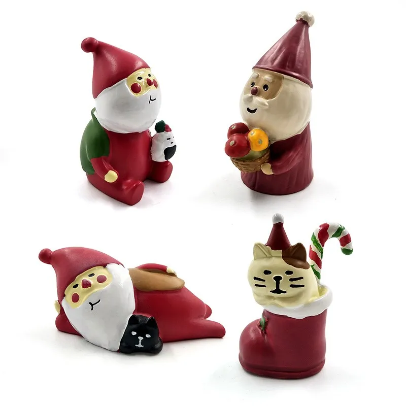 FREE SAMPLE Skiing Christmas Cat Squirrel Santa Claus Miniature figurine Decoration Fairy Garden statue Resin craft toy car orna