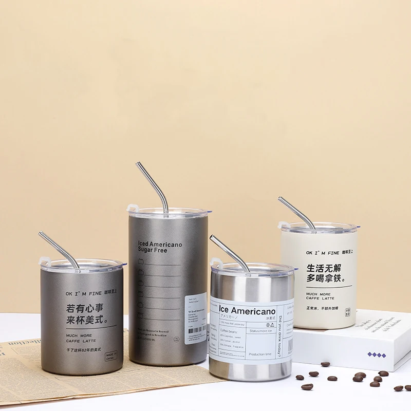 Creative 20 OZ Home Outdoor Glass Pop Top Can Water Bottles Coffee Cup Tumbler Vacuum Flask Thermoses with Straw