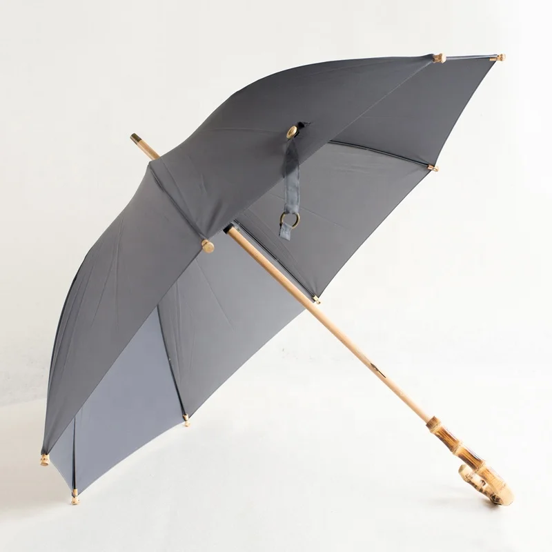 London UK Gentleman Handmade Natural Straight Stick Bamboo Umbrella with J Curved Handle