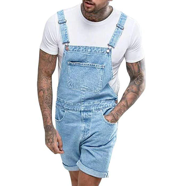WSU-002 Vintage blue denim dungarees for men denim jumpsuit short jeans overalls for workwear