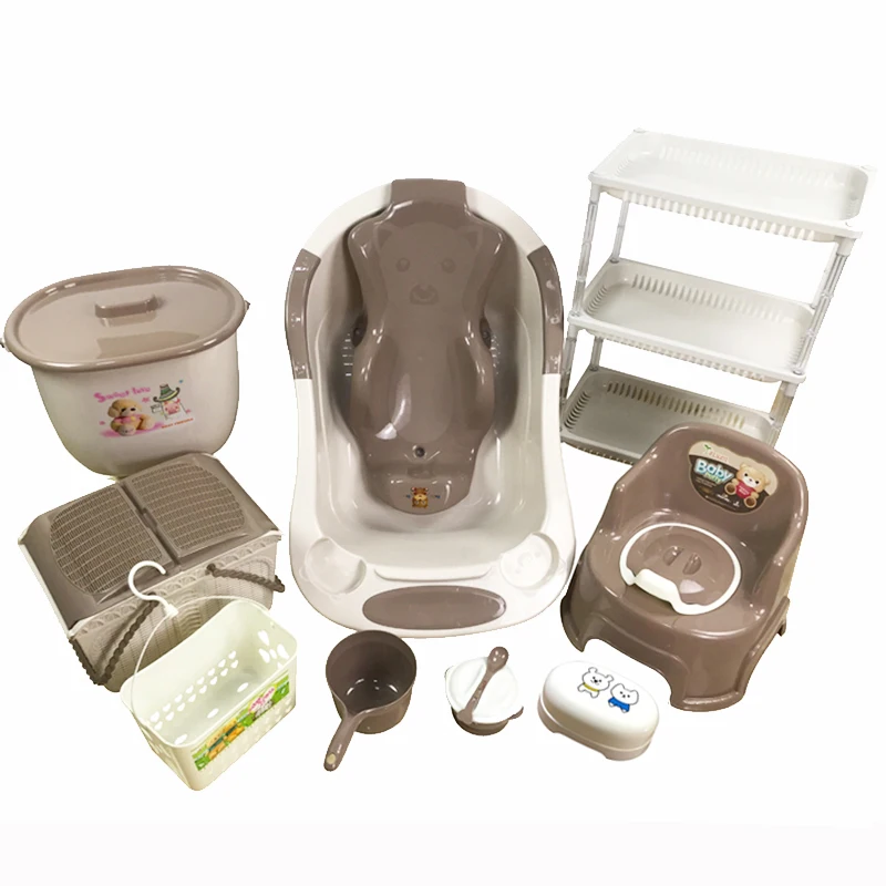 Newborn Baby Bath Set 9 pieces Plastic Baby Tub with Stand