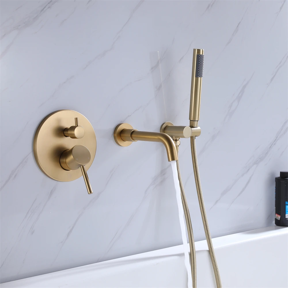 Contemporary Design Bathroom Brass Bathtub In Wall Gold Finished Bathroom Rainfall Shower Mixer