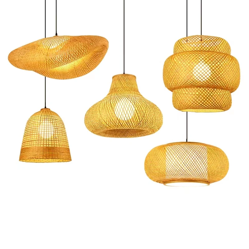 Handmade Rattan Natural Indoor Pendant Lamp Hotel Island Bar Home Decor Bamboo Chandeliers Pendant Lights