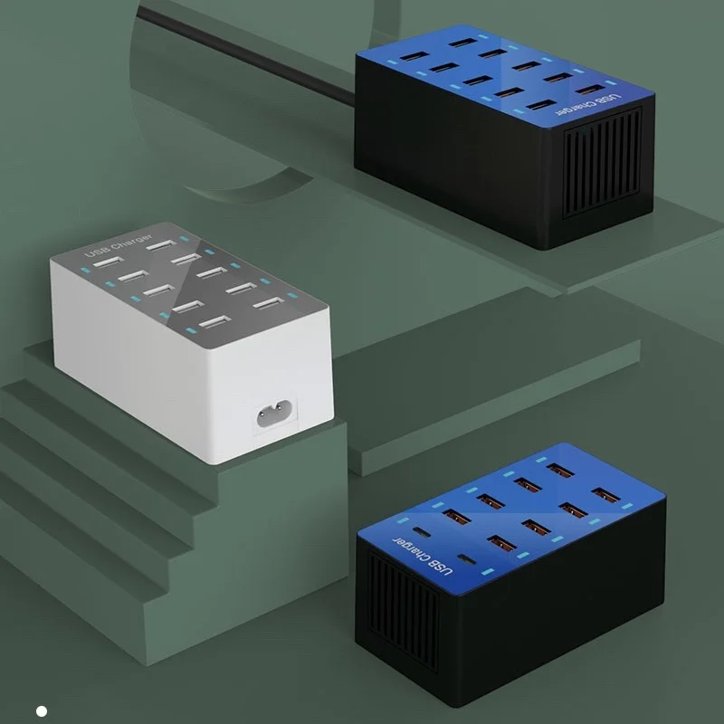 10 Port USB Hub Powered for Multiple USB Port Hub USB Splitter Hub with 5V 2.4A Power Adapter LEDs
