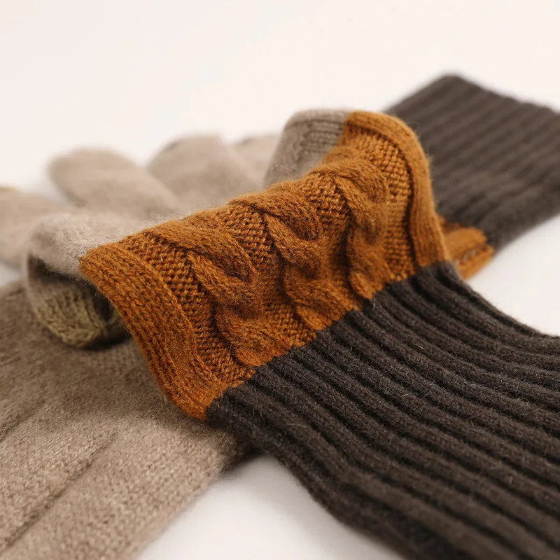 Cable Split Finger Touch Screen Weaving Cashmere Gloves & Mittens Winter Cashmere Gloves Hot Sale Three-color Custom Logo CN;NEI