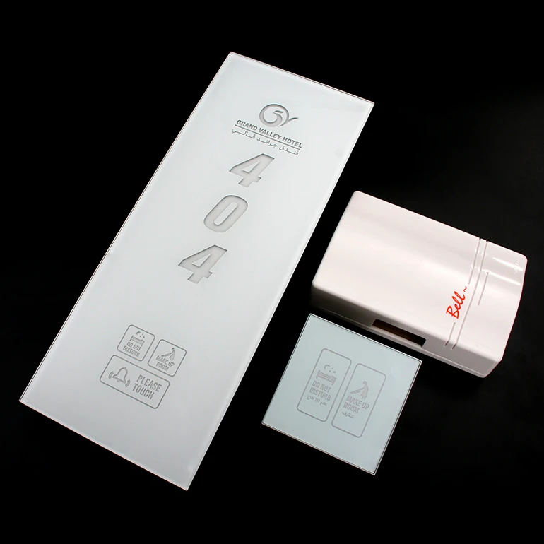 Hotel doorplate system with big size 350*139mm nice crystal tempered glass panel and special Arabic words printed