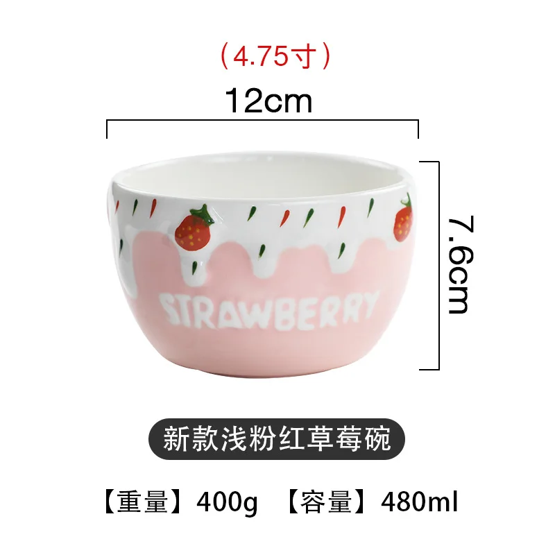 Cute design strawberry porcelain tableware set creative household dishes soup bowl salad bowl dessert breakfast bowl