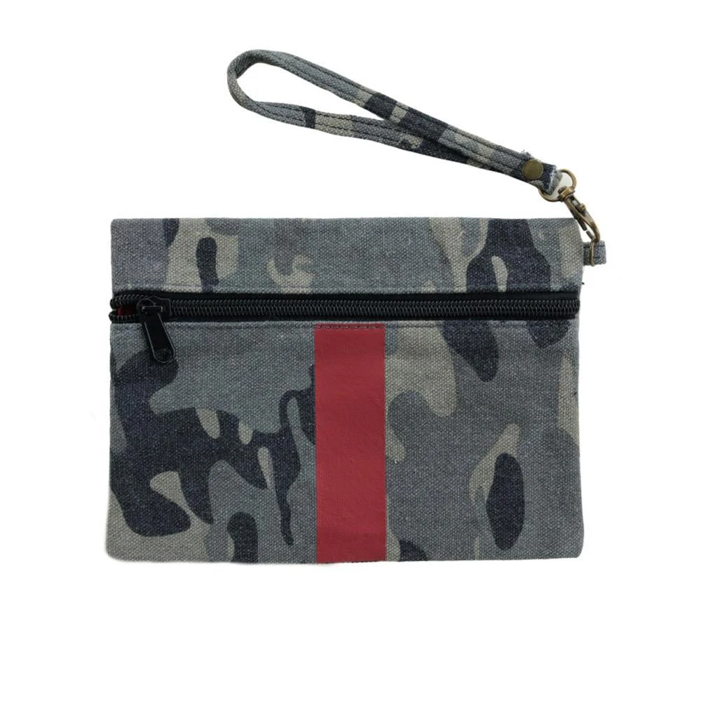 Wholesale Custom Canvas Camo Clutch Handle Purse Cheetah Leopard Clutch Wristlet for Women