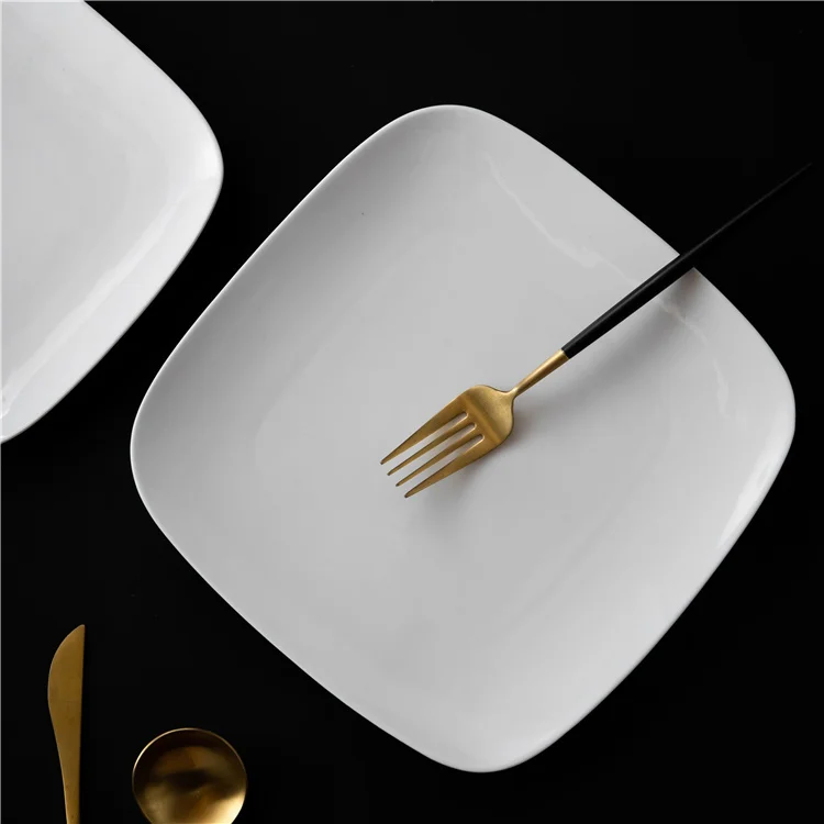 High Quality Restaurant Square White Ceramic Tableware Dinning  Plates and Bowls Dinnerware Set for Catering