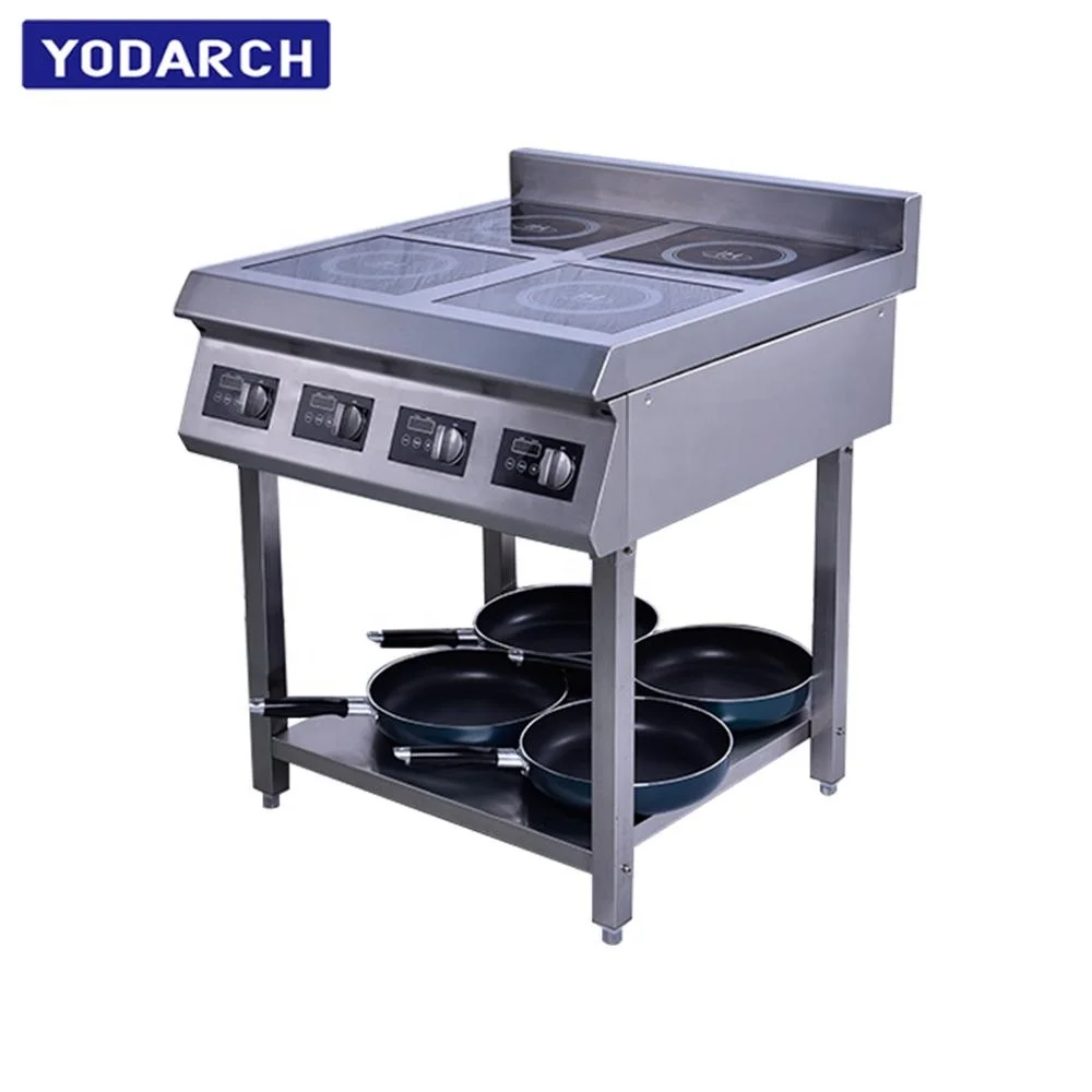 220V 3 Phase Stainless Steel 4 Burner Plate Commercial Induction Cooking burner Stove Cooker with Folding Legs