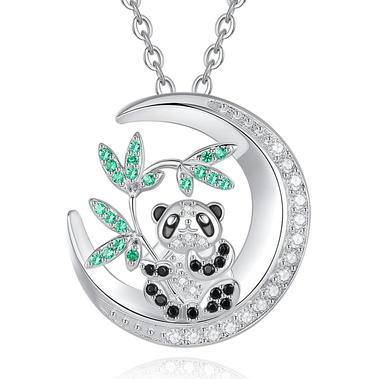 Changda 925 Sterling silver moon animal cute panda bear pendant necklace panda jewelry necklace