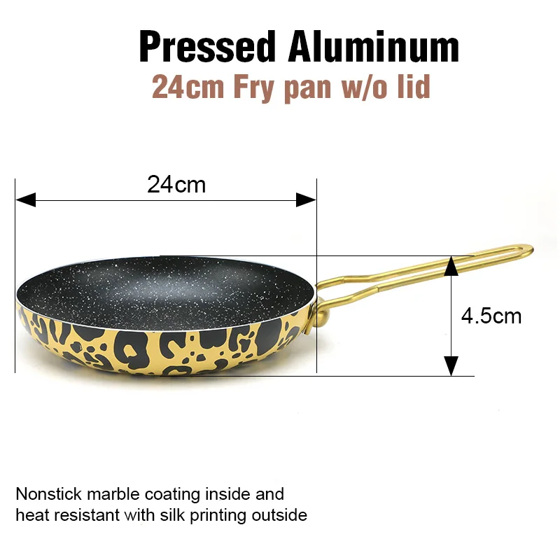 7 Pcs Aluminium Cheap Granite Nonstick Leopard Silk Printing Nordic Style Kitchen Ware Cookware Sets with Stainless Steel Handle