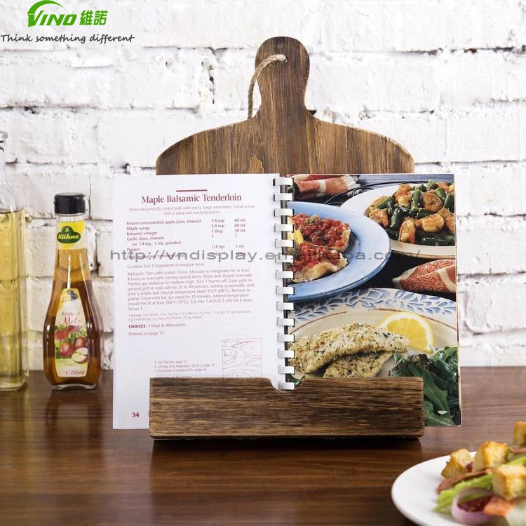 Cutting Board Style Wood Recipe Cookbook Holder, Brown table menu holders menu stand