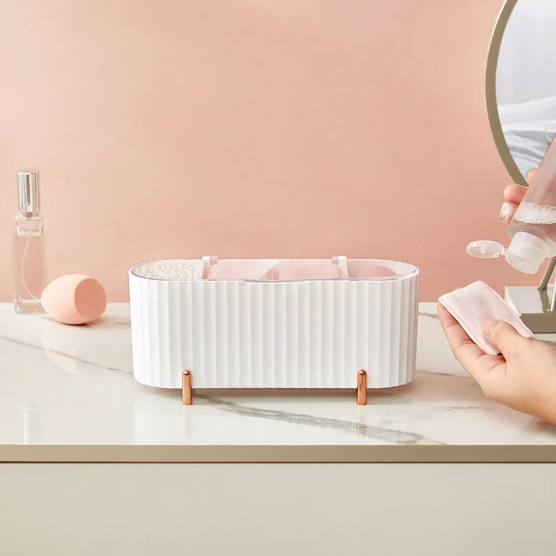 Household Light Luxury Cosmetic Cotton Four-grid Transparent Storage Box with Cover Dust-proof Beauty Egg Cotton Swab Makeup Box
