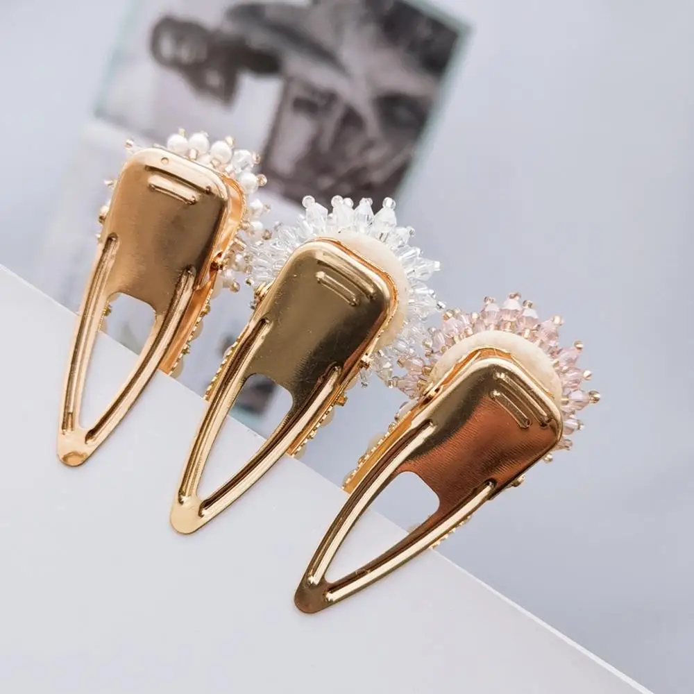 Korea Crystal Rhinestones Hair Pins Plastic Pearl Flower Hairclips Handmade Hollow Waterdrop Hair Clips Hair Accessories