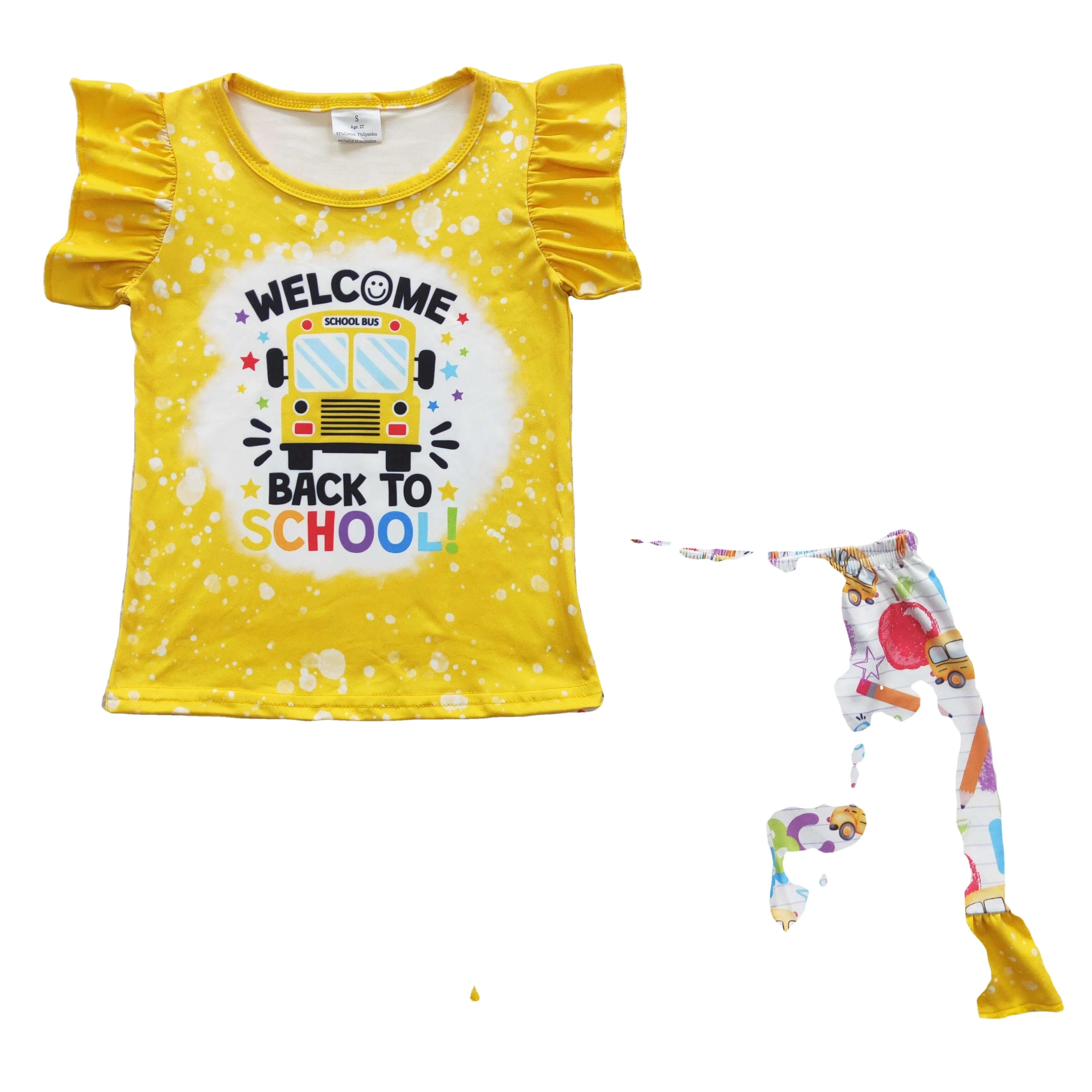 Baby Girls Clothes Milk Silk Back To School Bus Apple Yellow Short Sleeve Shorts set girl summer suit children clothing