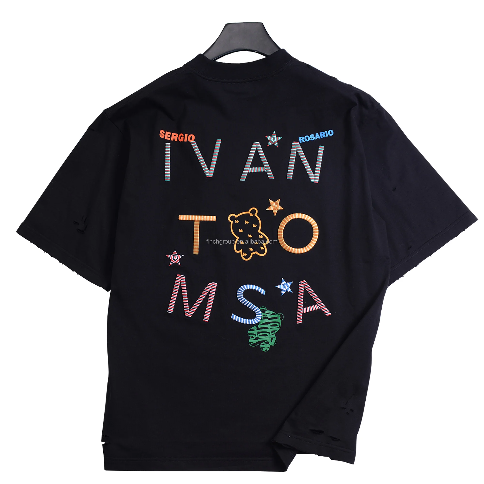 Finch garment embroidery on cotton man t-shirt luxury custom multi colored 3d letter t shirts men