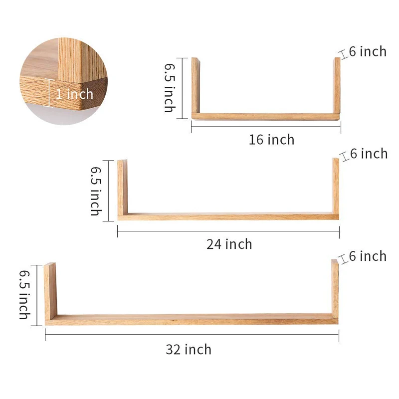 New design wooden floating U shaped wall shelves photo frame display wall mount shelf for living room