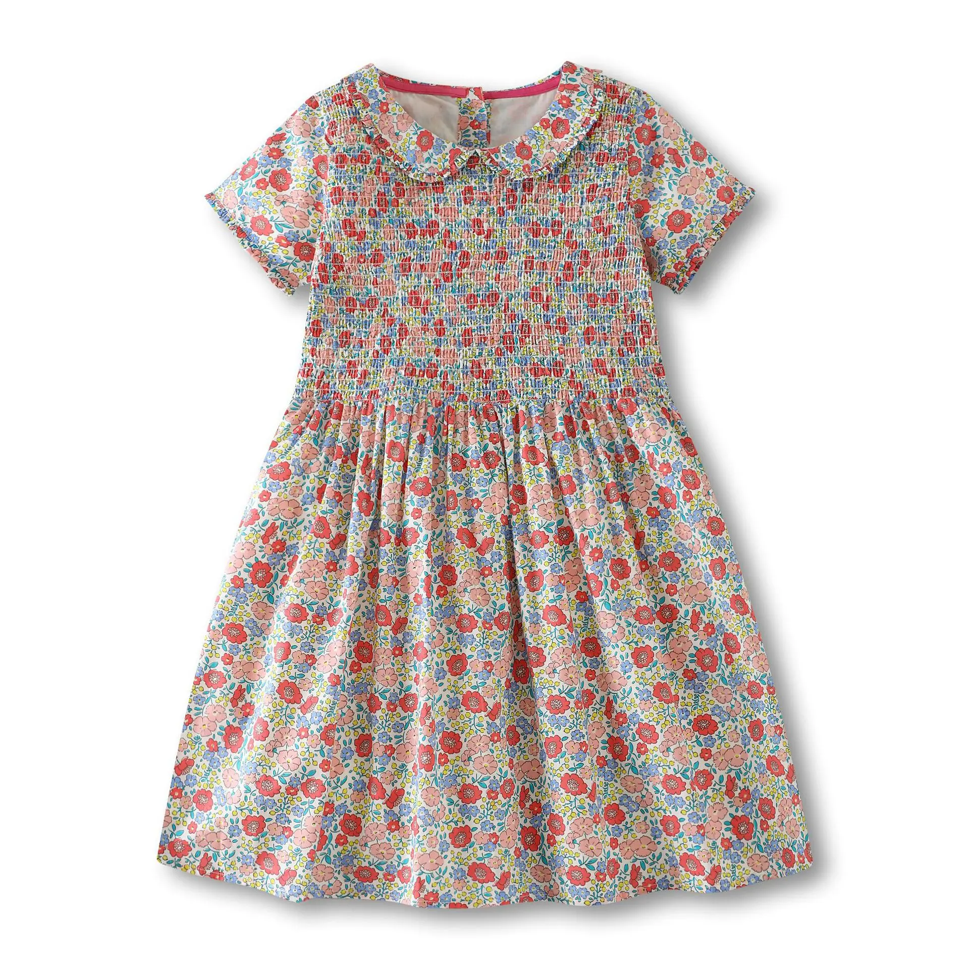 New Summer Princess Children Clothing Cotton Baby Kids Girls Flowers Plaid Dresses with Ruffle sleeves 2-12 years old
