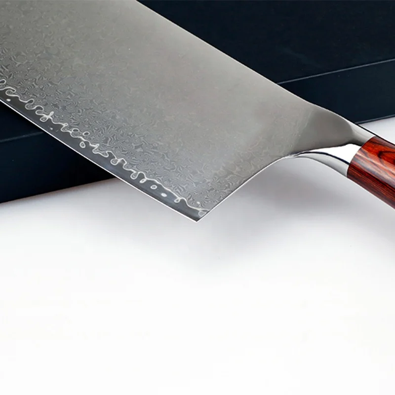 Factory OEM high carbon stainless steel 7 Inch cleaver damaskus messer for With Pakka Wooden Handle.