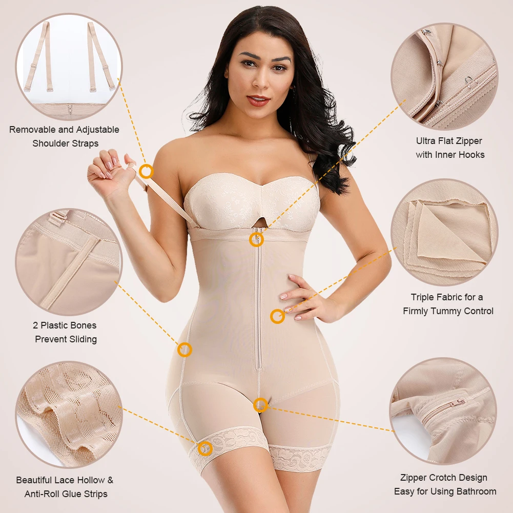 Hot Sale High Quality Adjust Hooks And Zipper Women Fat Tummy Control Colombian Full Body Shaper Shapewear