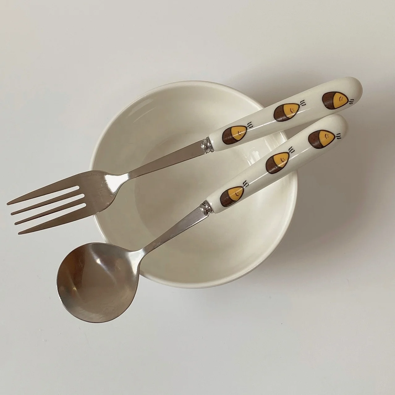 Wholesale Flatware Ceramic Handle Cute Silverware Stainless Steel Spoon and Fork