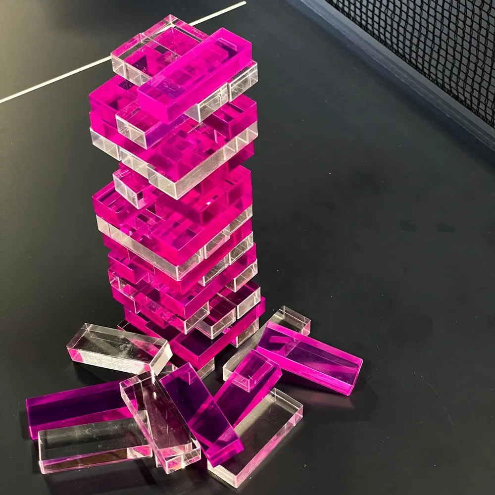 Neon pink acrylic tumble tower/neon pink plexiglass tumbling tower
