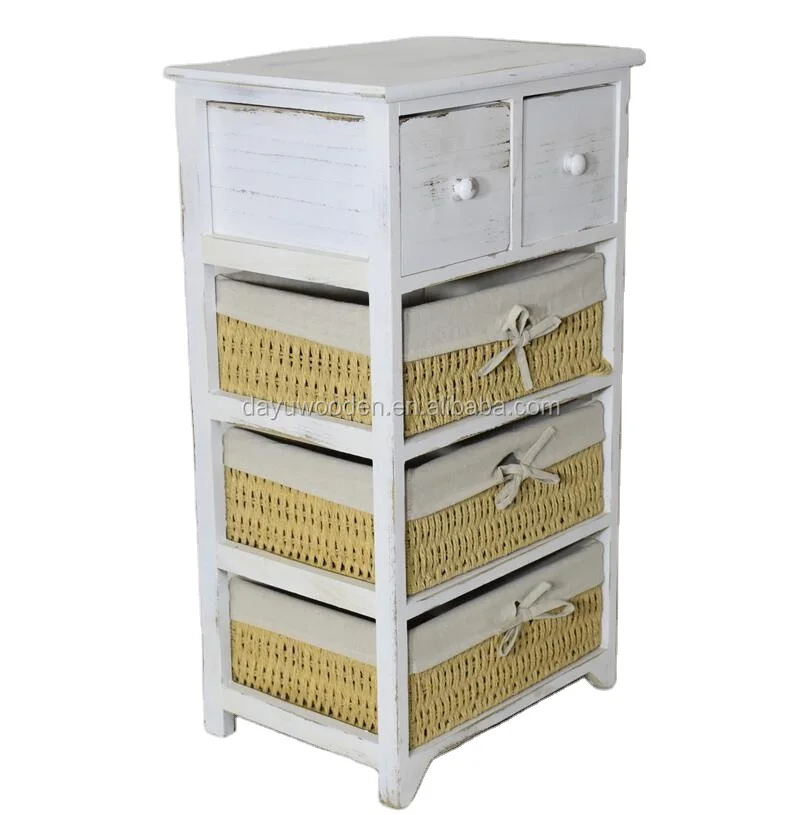 Factory Cheap High Quality Wholesale Rustic Living Room Wooden Drawers and Wicker Drawers Storage Cabinets
