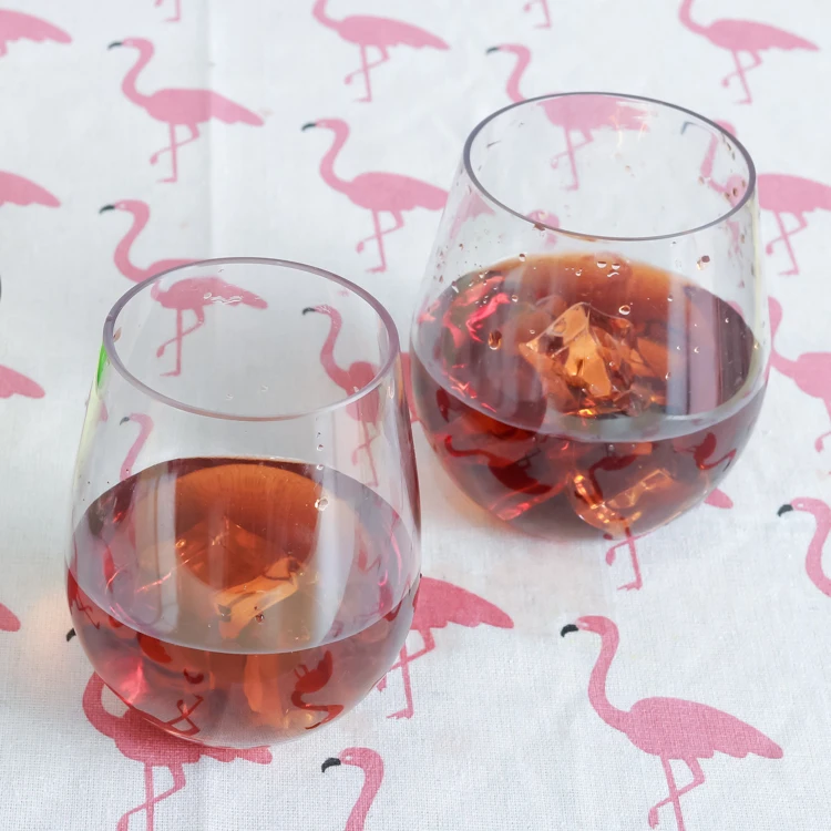 Shatterproof Crystal Wine Tumbler Wedding Glass Reusable Plastic Tritan Stemless Wine Glass