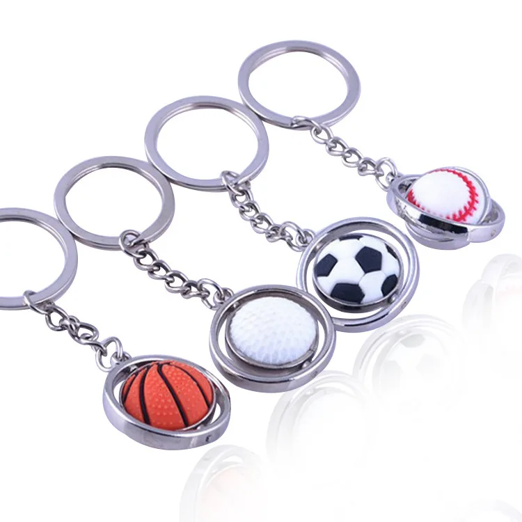 3D Rotatable Mini Basketball Football Keychain Golf Rugby Pendant Key Ring Sports Souvenir Fashion Key Holder Charms Accessories