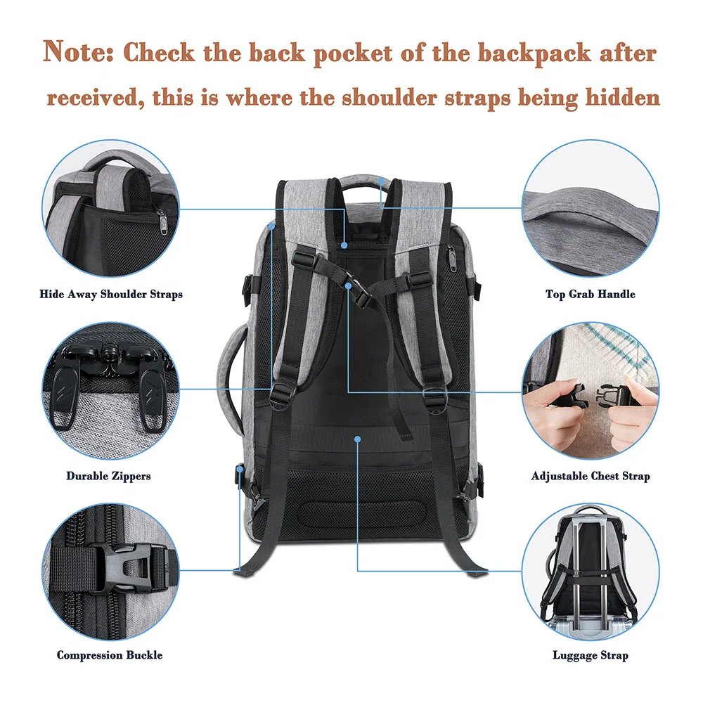 Expandable Waterproof Polyester Traveling Backpack with Toiletry Bag Large Capacity Men Women Travel Bagpack