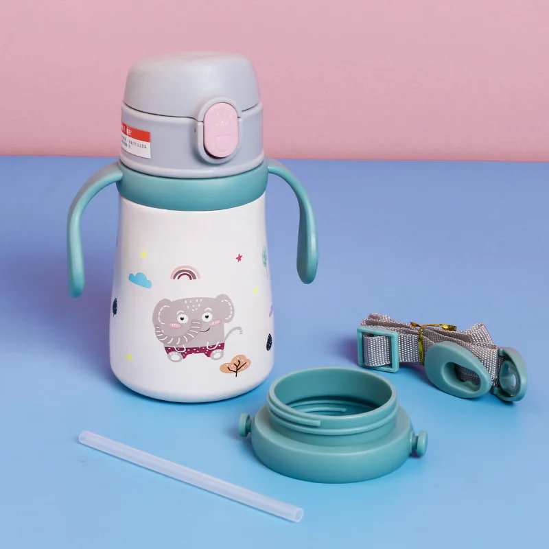 360ml Cartoon Stainless Steel Vacuum Flask With Straw Portable Thermos Mug Kids Thermal Water Bottle Child Tumbler Thermocup