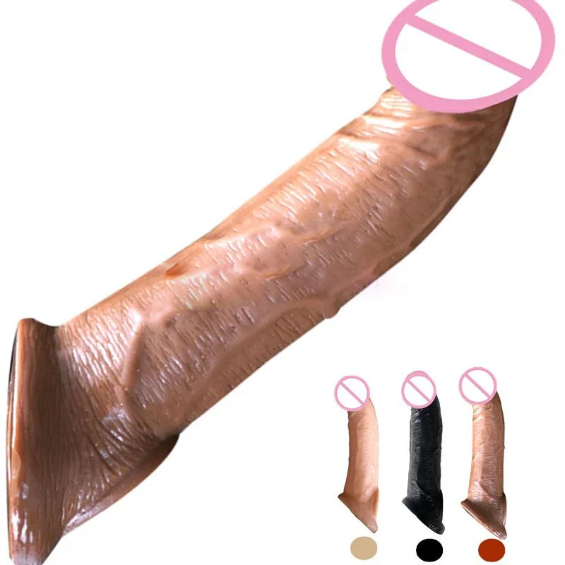 Reusable Penis Sleeve Extender Realistic Penis Condom Silicone Extension Sex Toy for Men Cock Enlarger Condom Sheath Delay