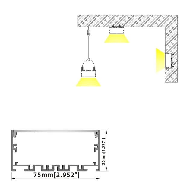 75x35mm led profile manufacture wide led aluminum profile channel for wide led strip profile linear