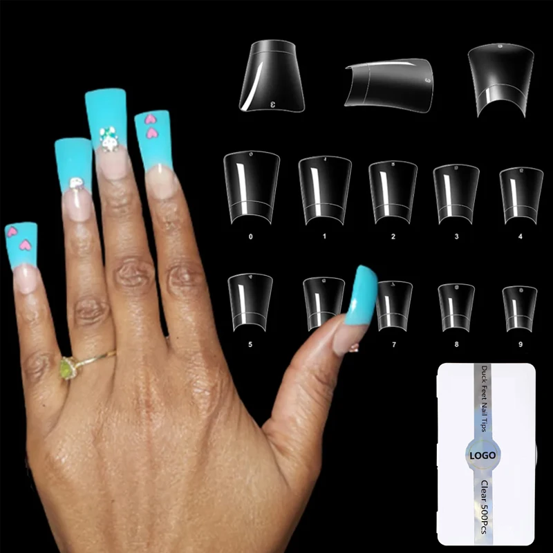 Duck Nail Tips Half Cover Acrylic Capsule Press on Fake Nails Extension Clear Duck Feet Nail Tips