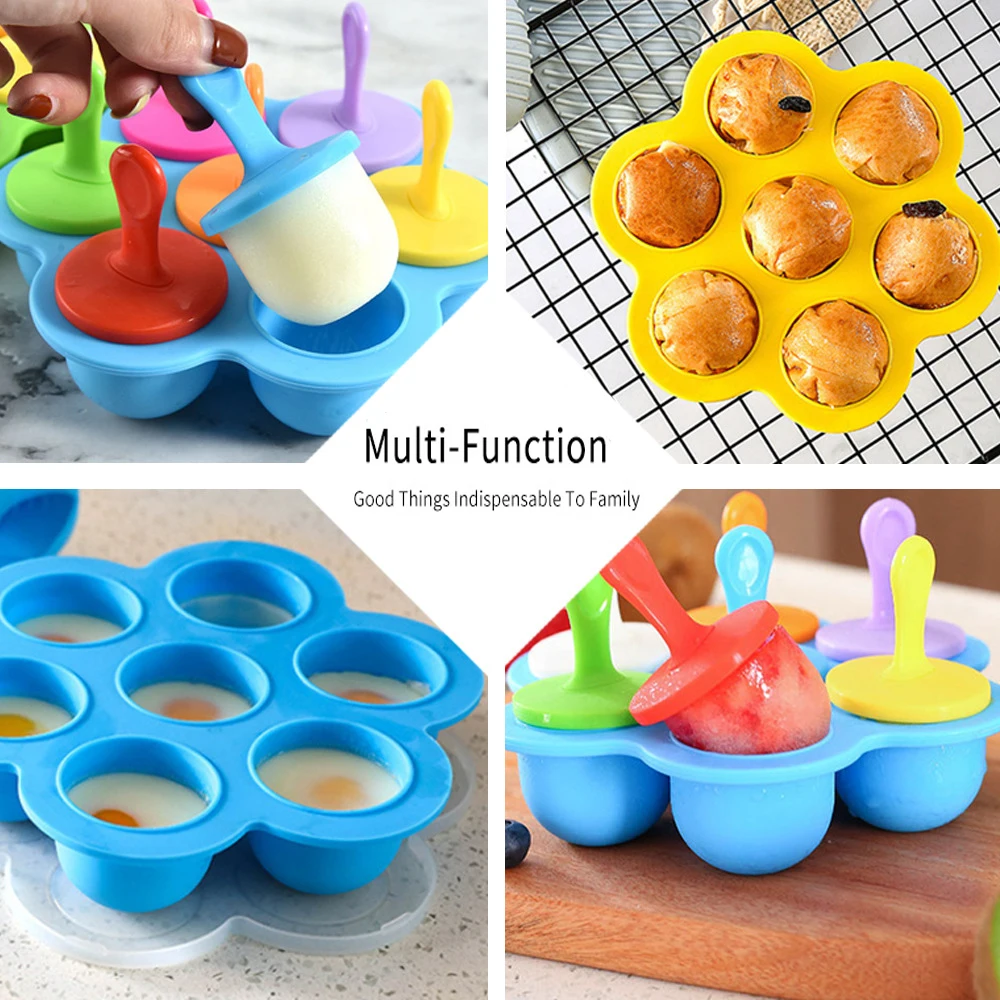 New product Fashion DIY  Food Grade Silicone 7 Hole  Ice Pops Mold With Colorful Sticks