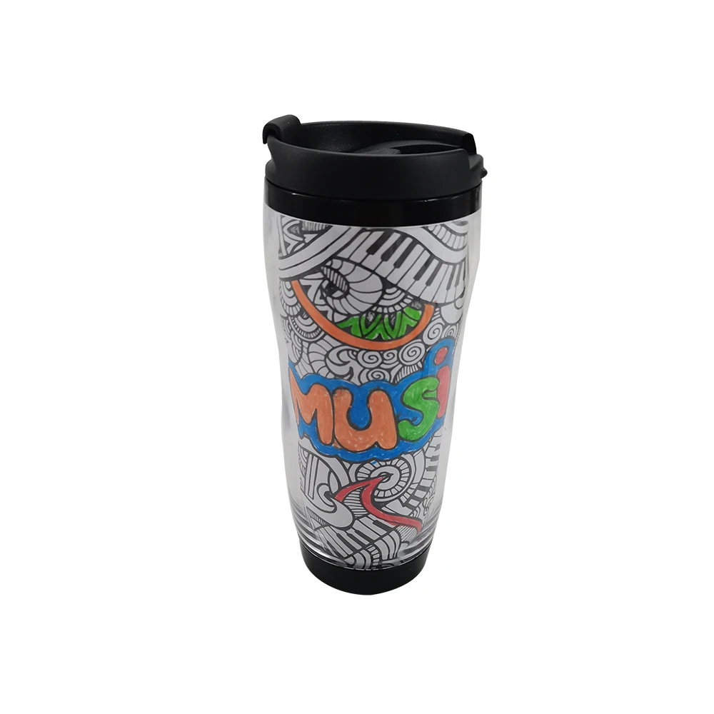 Plastic Draw Doodle DIY Color Cup with 4 markers DIY Coloring mug